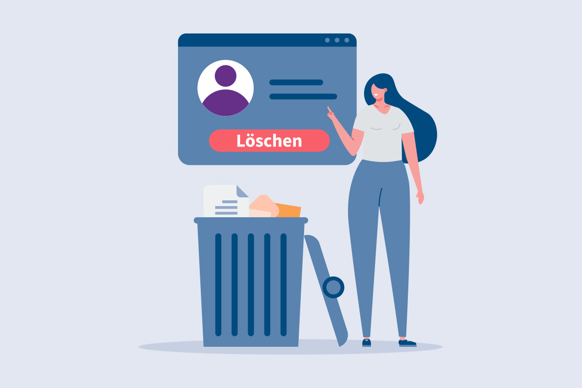 Grafik auf der ein Person Daten löscht (Quelle: Adobe Stock/BfDI-DH) Grafik auf der ein Person Daten löscht