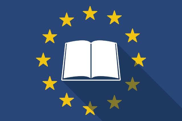 Europasymbol mit Buch im Sternekreis (Quelle: ©jpgon - stock.adobe.com) Europasymbol mit Buch im Sternekreis