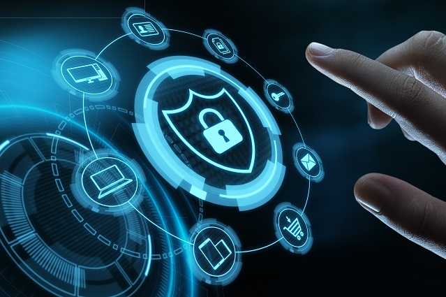 zwei Kreise der innere mit Datenschutz und Schlosssymbol, der äußere mit 8 digitalen Symbolen (Quelle: ©Sikov - stock.adobe.com) zwei Kreise der innere mit Datenschutz und Schlosssymbol, der äußere mit 8 digitalen Symbolen