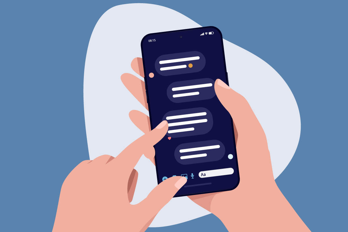 Chat auf Smartphone Grafik (Quelle: Adobe Stock/BfDI) Chat auf Smartphone Grafik