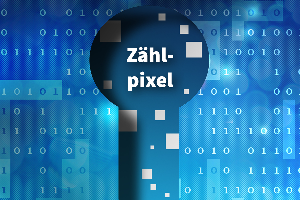 mehrere kleine Kästchen mit dem Wort Zählpixel stehen zwischen vielen Computerzahlen 