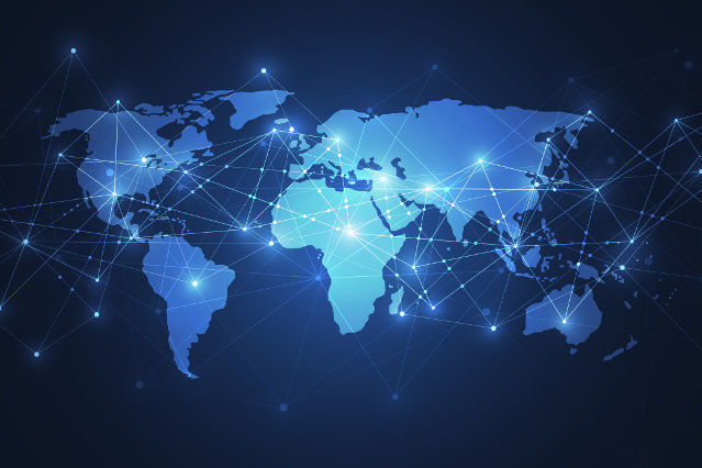 World map with many networked light points (Source: ©royyimzy - stock.adobe.com) World map with many networked light points
